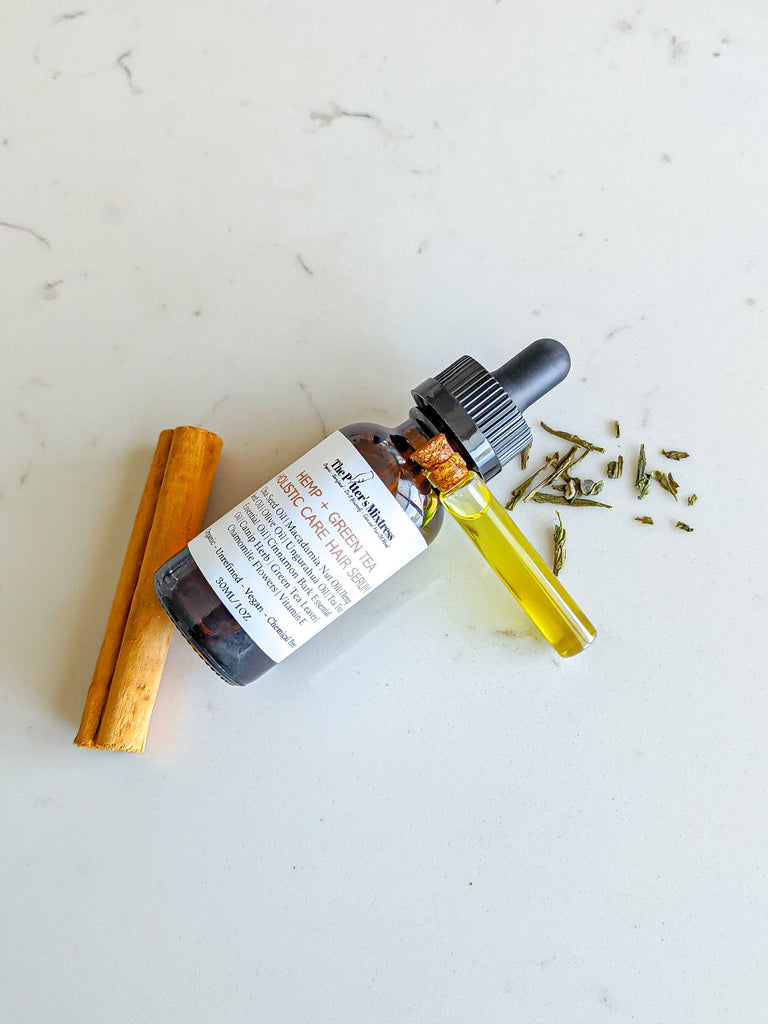 Hemp + Green Tea Holistic Care Hair Serum is the perfect every day or “go-to” hair serum that comprehensively addresses common hair and scalp needs (shine, strength, hydration, growth, and scalp health) and keeps damage and other major hair/scalp concerns at bay.