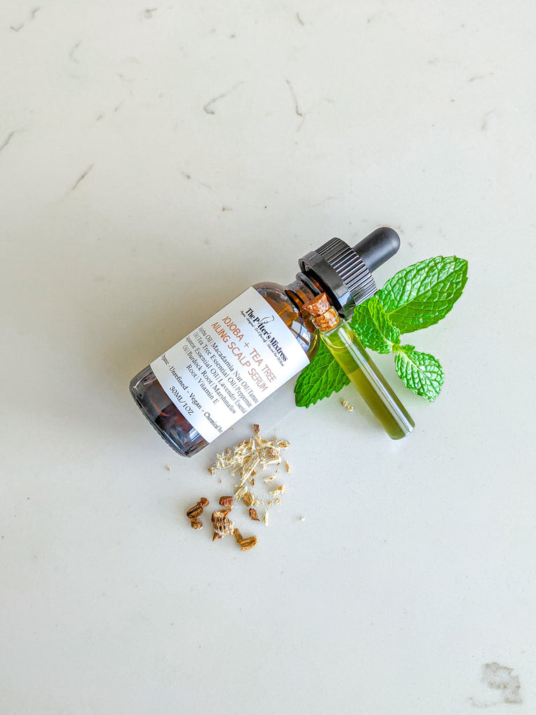 Jojoba + Tea Tree Ailing Scalp Serum carefully brings together ingredients that soothe, heal, and prevent scalp inflammation and disorders such as dandruff and itchiness.