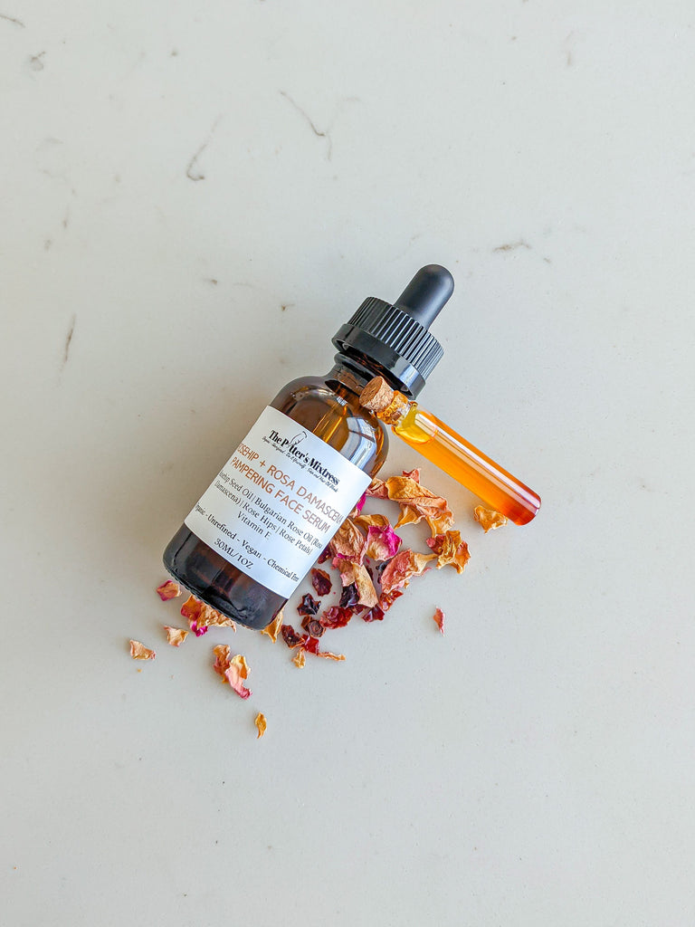 Rosehip + Rosa Damascena Face Serum is created for lovers of all things rose, this serum works to exfoliate, brighten, and lift the skin while promoting deep relaxation for a truly pampering experience.