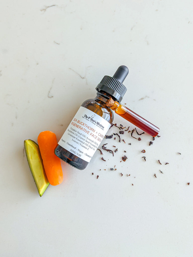 Sea Buckthorn + Carrot Regenerative Face Serum is curated to revive or rejuvenate the skin by increasing hydration, skin oxygenation, skin cell regeneration, and collagen density—the result of which is a more youthful, supple, tight, bright, and even-toned skin.